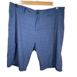 Quiksilver Hybrid Dry Flight Shorts Mens Size 34 Blue Plaid Pockets Beach